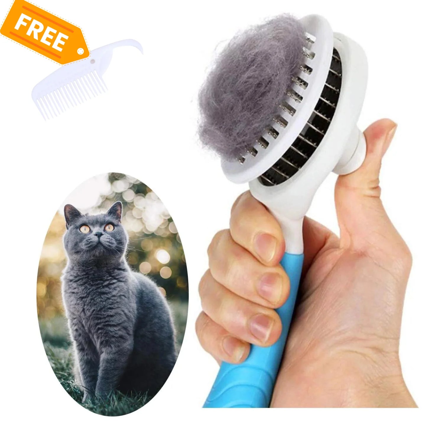 Professional Self-Cleaning Slicker Brush for Dogs and Cats - Effective Grooming Tool for Removing Loose Undercoat, Mats, and Tangled Hair with Integrated Flea Comb
